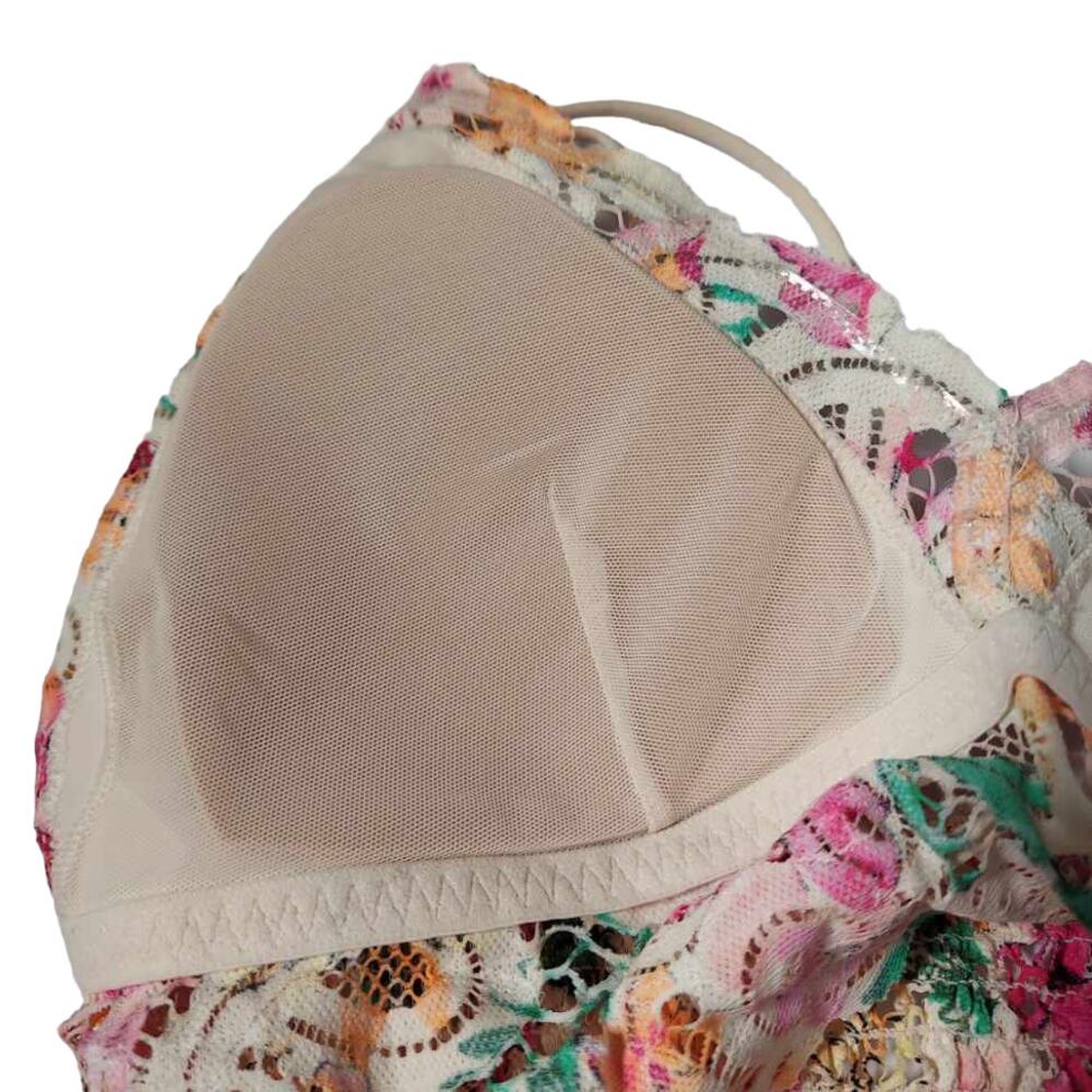 VICTORIA'S SECRET Pink Bralette Bright Floral Lace Size Medium M - Picture 7 of 10